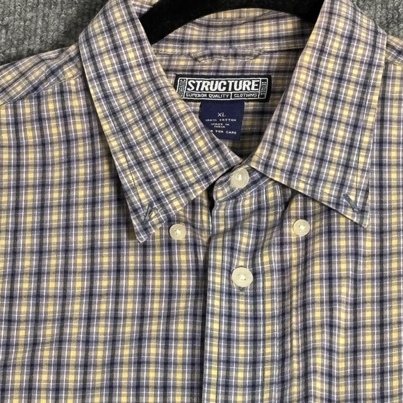 Structure Shirt Mens XL Blue Yellow Plaid Button Down Short Sleeve Cotton Casual - Picture 2 of 12